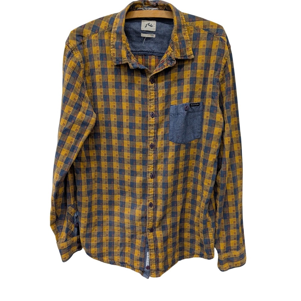 Vintage Rusty Men's Long Sleeve Plaid Button Down Shirt Western Yellow Blue- L